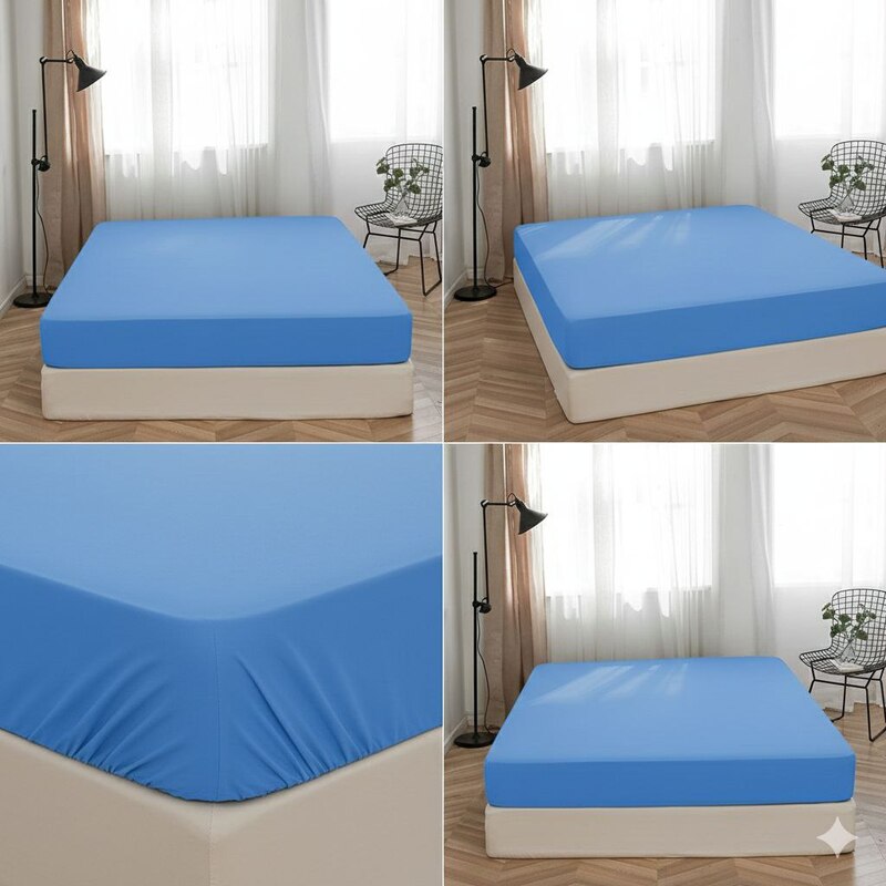 Простыня на резинке - 180x200x25 cм - Голубая - 11529