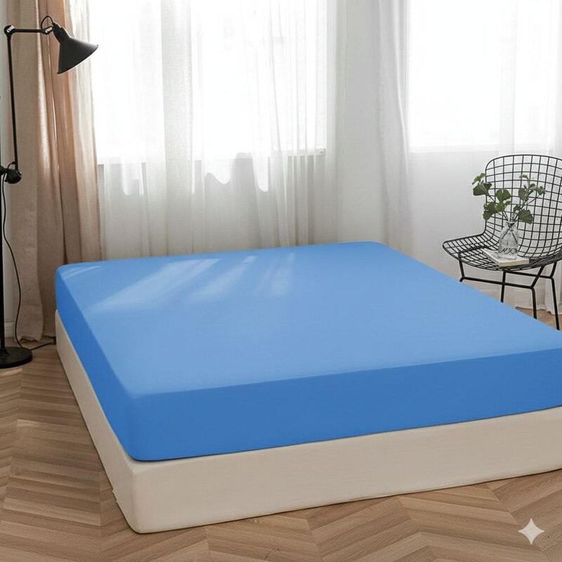 Простыня на резинке - 180x200x25 cм - Голубая - 11529