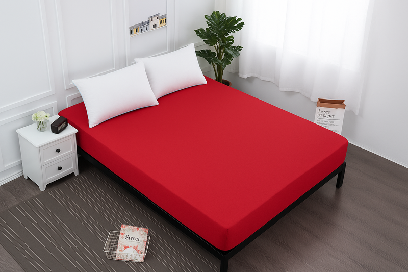 Простыня на резинке - 160x200x25 cм - Красная - 11412